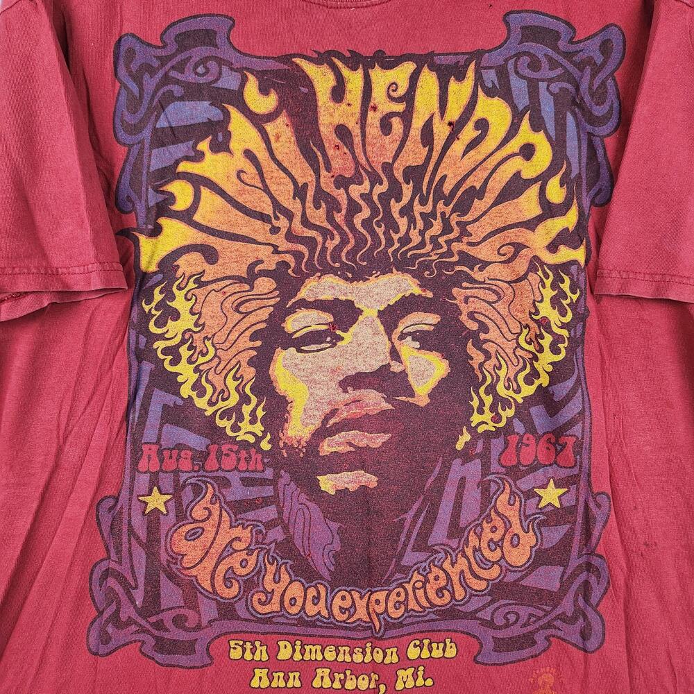 Vintage Jimi Hendrix Shirt Mens XL Red5th Dimension Club Graphic Hippe Trippy
